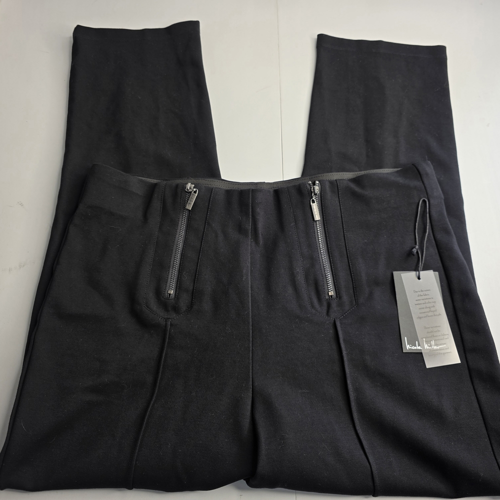 NWT Nicole Miller L Black Ponte Pant Zipper Detail Stretch Dressy Office Ce-2603